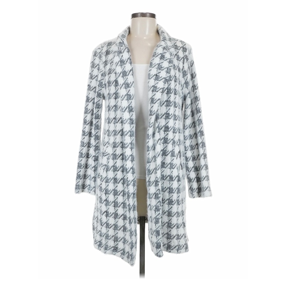 Melloday Cardigan Women Medium White Black Excellent Houndstooth Open Front Coat